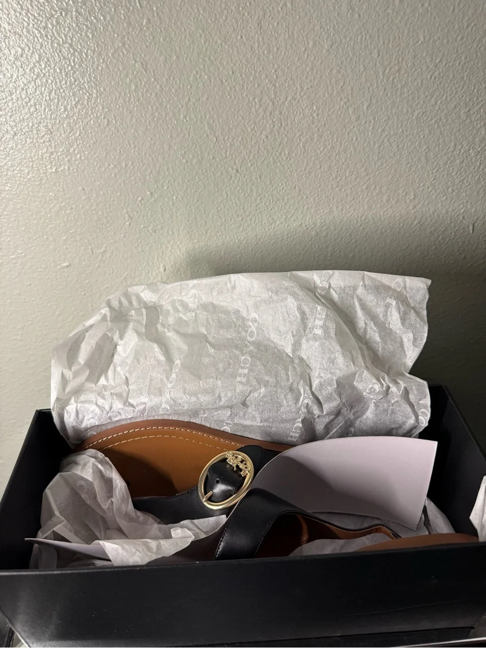 NWT Coach Lesli Black Leather Horse & Carriage Sandals Size 7.5B w/ Box